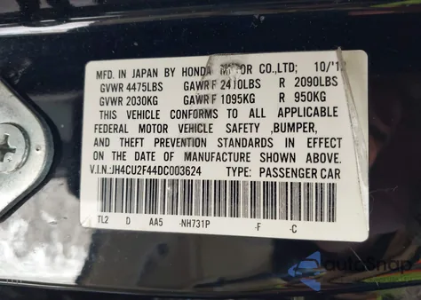 2013 Acura Tsx 2.4 from USA, damaged, VIN JH4CU2F44DC003624